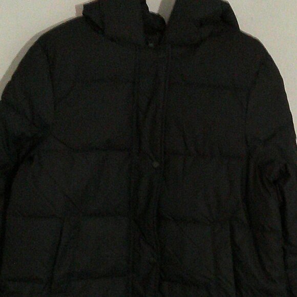 NWT Black Hooded Puffer Long Quilted Coat 100% Polyurethane Polyester Lining - Picture 1 of 11
